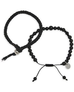 Caputo & Co. 2-Pack Assorted Onyx & Braided Nylon Bracelets - Black