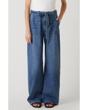 Le Jean Rory Relaxed Tie Waist Wide Leg Jeans - Blue