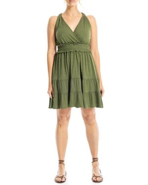 Max Studio Empire Waist Tiered Minidress - Green