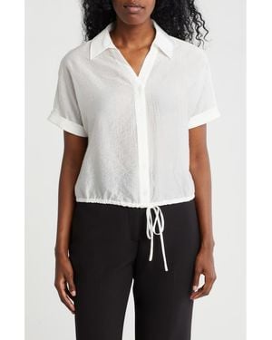 Adrianna Papell Short Sleeve Tie Hem Button-Up Shirt - White