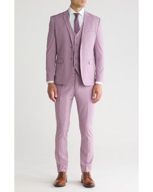 Gino Vitale Skinny Fit Solid Stretch Three Piece Suit - Pink