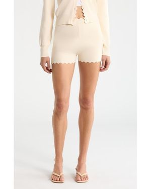 Astr Scalloped Edge Knit Shorts - Natural