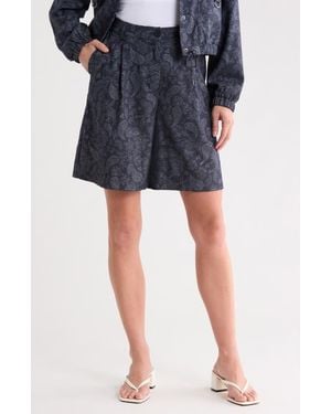 Ellen Tracy Pleated Stretch Bermuda Shorts - Blue