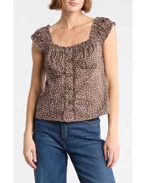 Abound Button Front Cotton Top - Blue