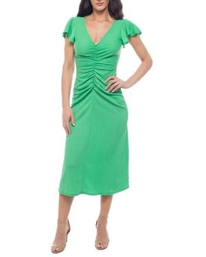 Isaac Mizrahi New York Flutter Sleeve Ruched Jersey Midi Dress - Green