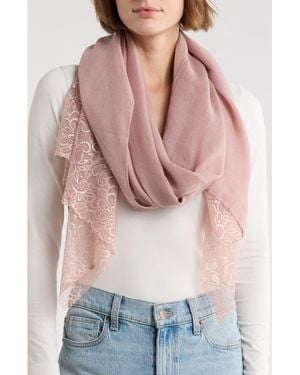 La Fiorentina Lace Embroidery Trim Scarf - Red