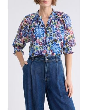 Ramy Brook Mai Smocked Button Front Top - Blue