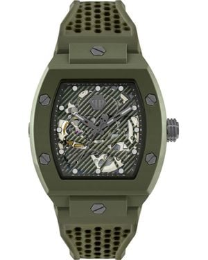 Philipp Plein The $Keleton Ecoceramic Automatic Silicone Strap Watch - Green