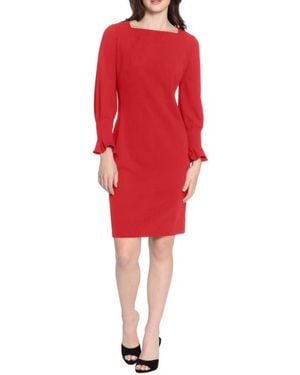 Donna Morgan Pleated Long Sleeve Sheath Dress In Racing Red At Nordstrom Rack