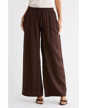 Tahari Drawstring Wide Leg Pants - Brown