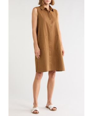 Eileen Fisher Sleeveless Organic Cotton Shirtdress - Brown