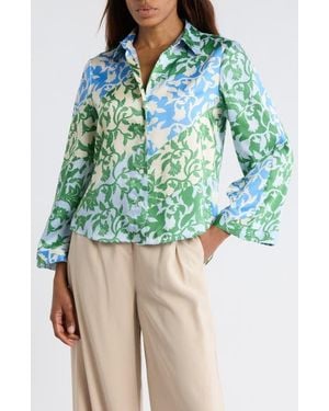 10 Crosby Derek Lam Milad Oversize Bell Sleeve Button-Up Shirt - Green