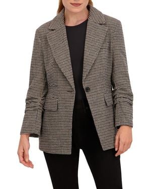 OL ITALIA Houndstooth Ruched Sleeve Blazer - Gray