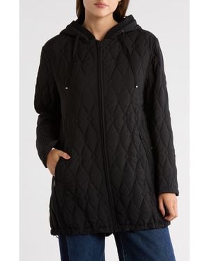 Bernardo Midlength Diamond Quilted Jacket - Black