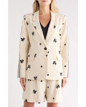 NVLT Embroidered Pinstripe Blazer - Natural