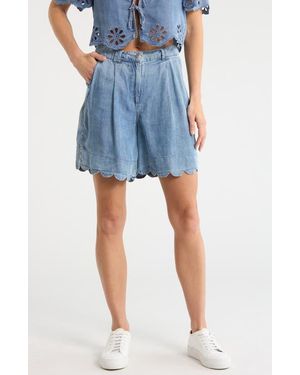 Tahari Scallop Hem Shorts - Blue