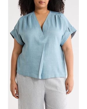 Max Studio V-Neck Short Sleeve Shirt - Blue