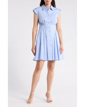 Eliza J Cap Sleeve Cotton Fit & Flare Shirtdress - Blue