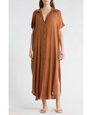 Boho Me Long Shirt Cover-Up Dress - Brown