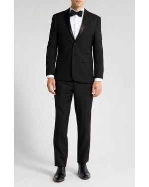 Gino Vitale Satin Notch Lapel Stretch Tuxedo Suit - Black