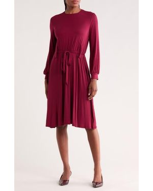 Go Couture Long Sleeve Belted Dress - Red