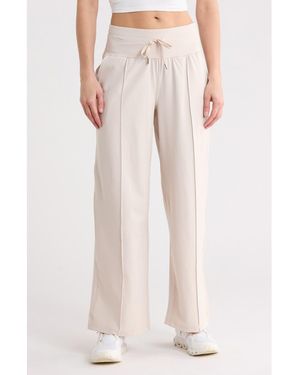 90 Degrees Interlock High Waist Pintuck Wide Leg Pants - Natural