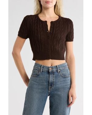 Vigoss Crop Pointelle Short Sleeve Cardigan - Black
