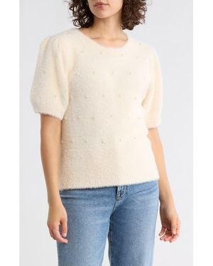 Adrianna Papell Faux Pearl Embellished Sweater - Natural