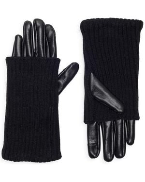 Steve Madden Rib Knit Faux Leather Gloves - Black