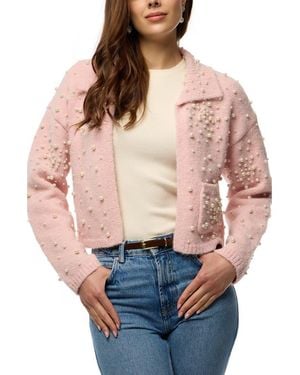 Saachi Faux Pearl Bead Open Front Cardigan - Red