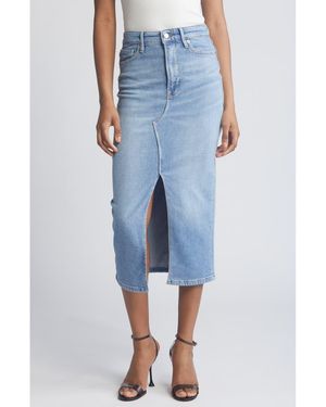 GOOD AMERICAN Slit Front Denim Midi Skirt - Blue