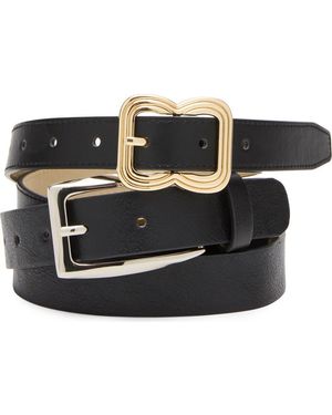 Steve Madden Faux Leather Elongated Buckle Belt - Black