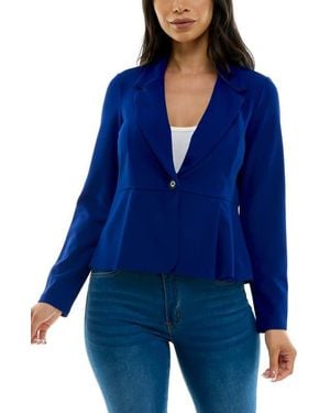 Nina Leonard Notch Lapel Peplum Blazer - Blue