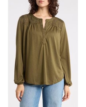 Forgotten Grace Embroidered Button Front Top - Green