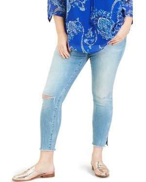 Slink Jeans Fray Hem Side Vent Ankle Jean - Blue