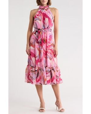 Eliza J Halter Neck Sleeveless Midi Dress - Pink