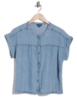 Splendid Short Sleeve Chambray Button-Up Shirt - Blue