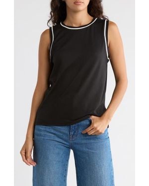 Bobeau Contrast Piped Trim Tank Top - Black