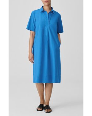 Eileen Fisher Classic Organic Cotton Poplin Midi Shirtdress - Blue