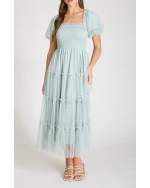 Blu Pepper Puff Sleeve Midi Dress - Blue