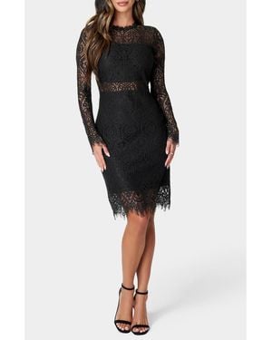 Bebe Bandeau Lace Long Sleeve Dress - Black