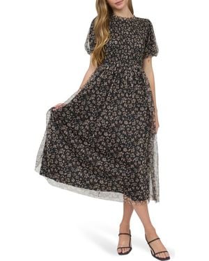 AUGUST SKY Floral Smocked Maxi Dress - Black