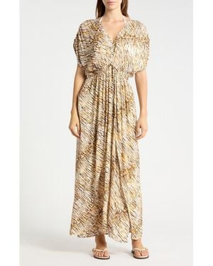 Elan Deep V-Neck Maxi Cover-Up Dress - Natural