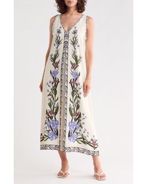 Max Studio Border Print Sleeveless Maxi Dress - White