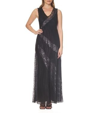 Komarov Lace Inset Chiffon & Charmeuse Gown - Black