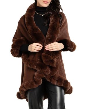 Saachi Faux Fur Trim Tier Cape - Brown
