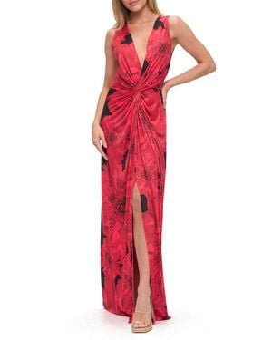 O.L. Twist Front Sleeveless Maxi Dress - Red