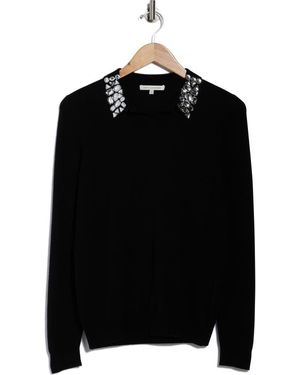 Sofiacashmere Embellished Collar Polo - Black