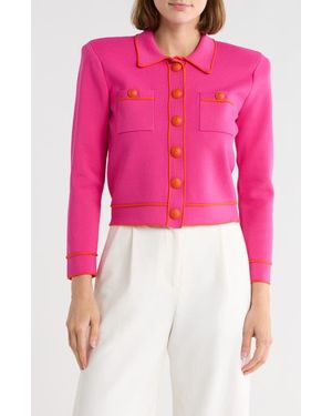 L'Agence Neon Trim Cropped Cardigan - Pink