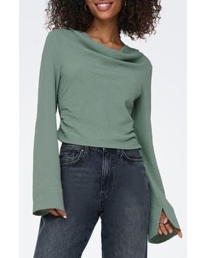 ONLY Mette Life Long Sleeve Waterfall Top - Green